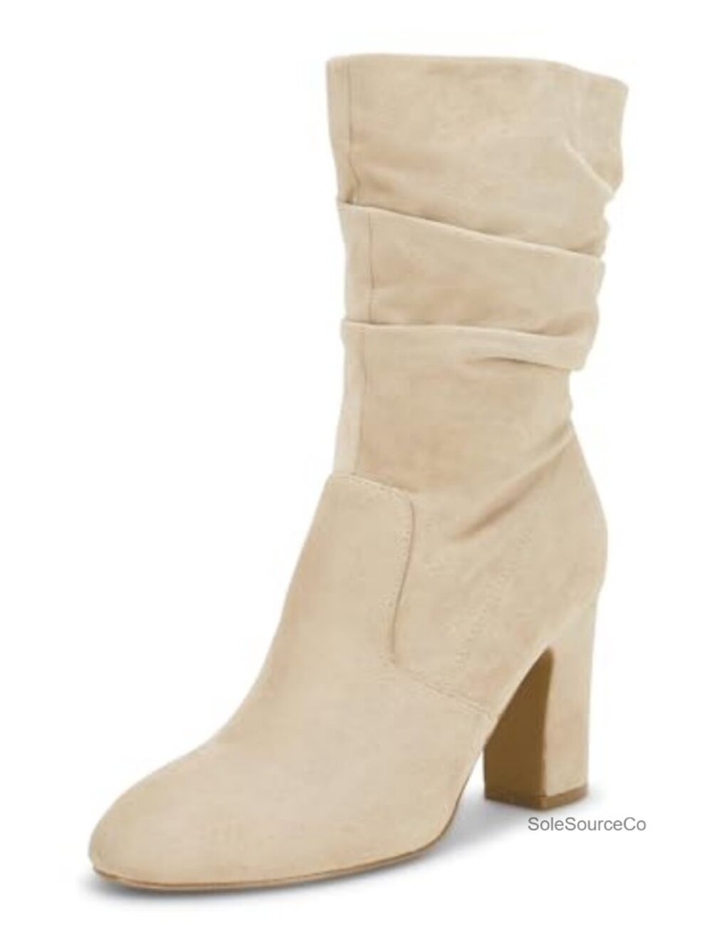 Slouchy Mid Calf Suede High Heel Stacked Chunky Block Boots